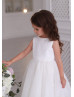 White Glitter Tulle Lace Trim Flower Girl Dress